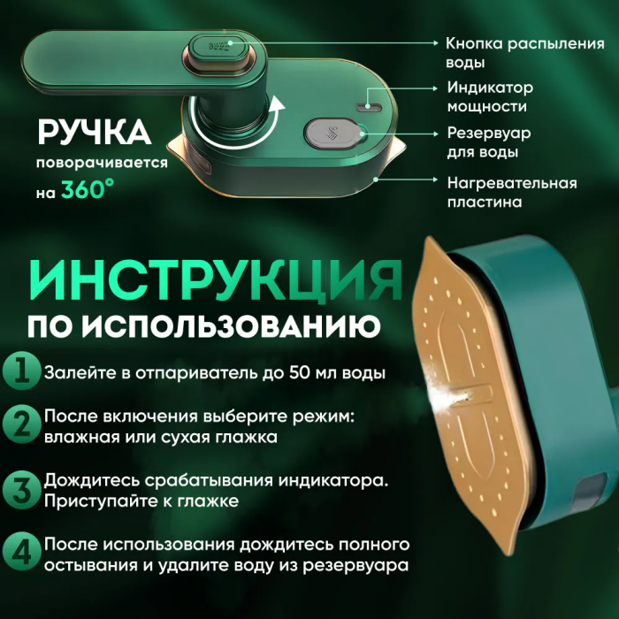 Портативный дорожный утюг с функцией отпаривания 220V